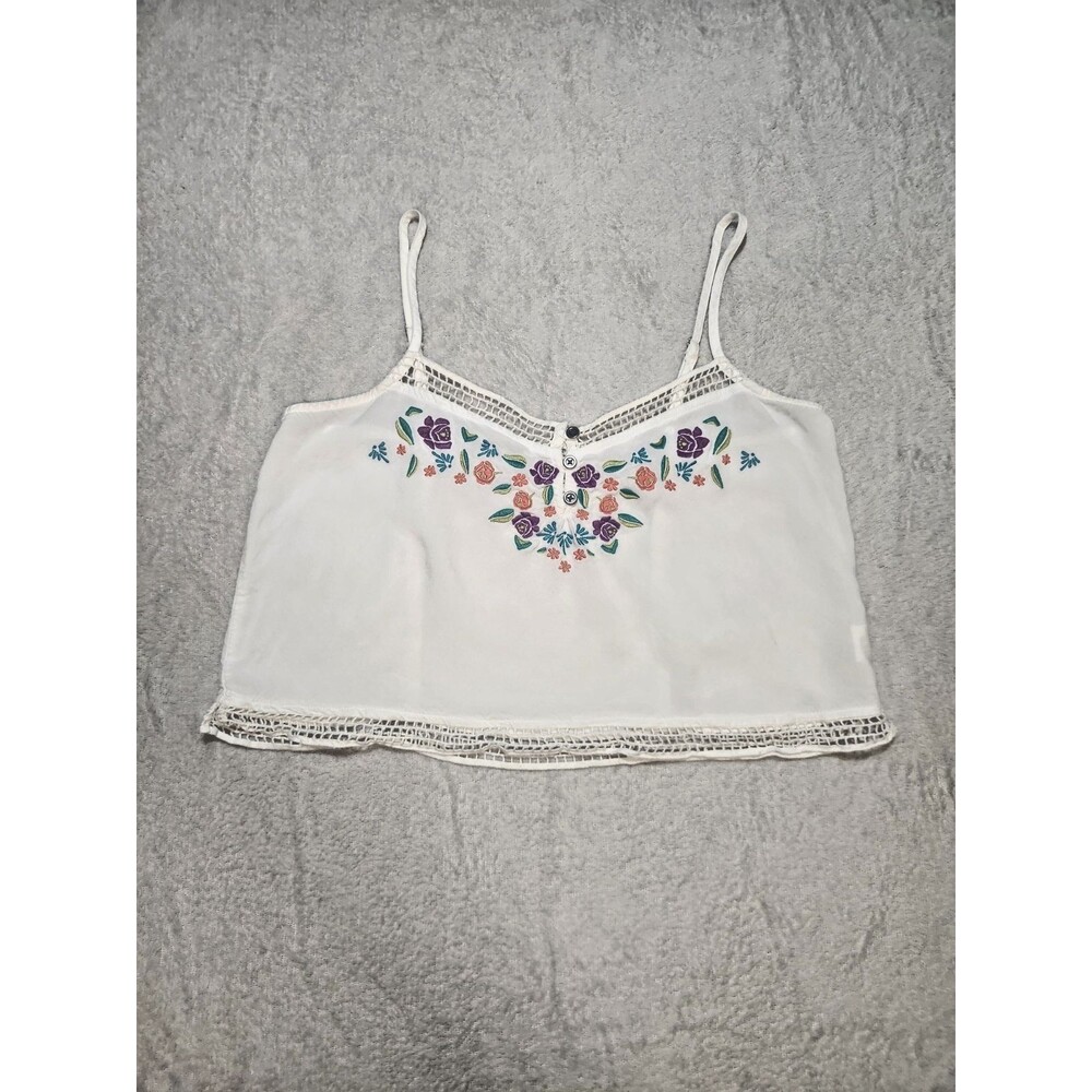 LA Hearts Womens Small Cami Crop Top Boho Embroidered Adjustable Straps